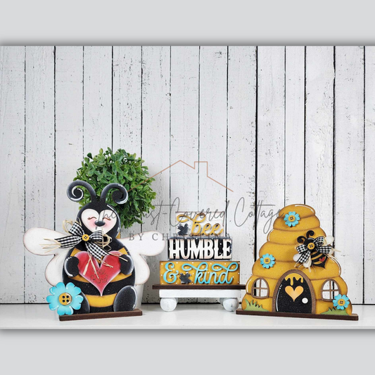 Honey Bee Shelf Sitter Trio – DIY Wood Kit Set, Laser Cut 1/4" Birch