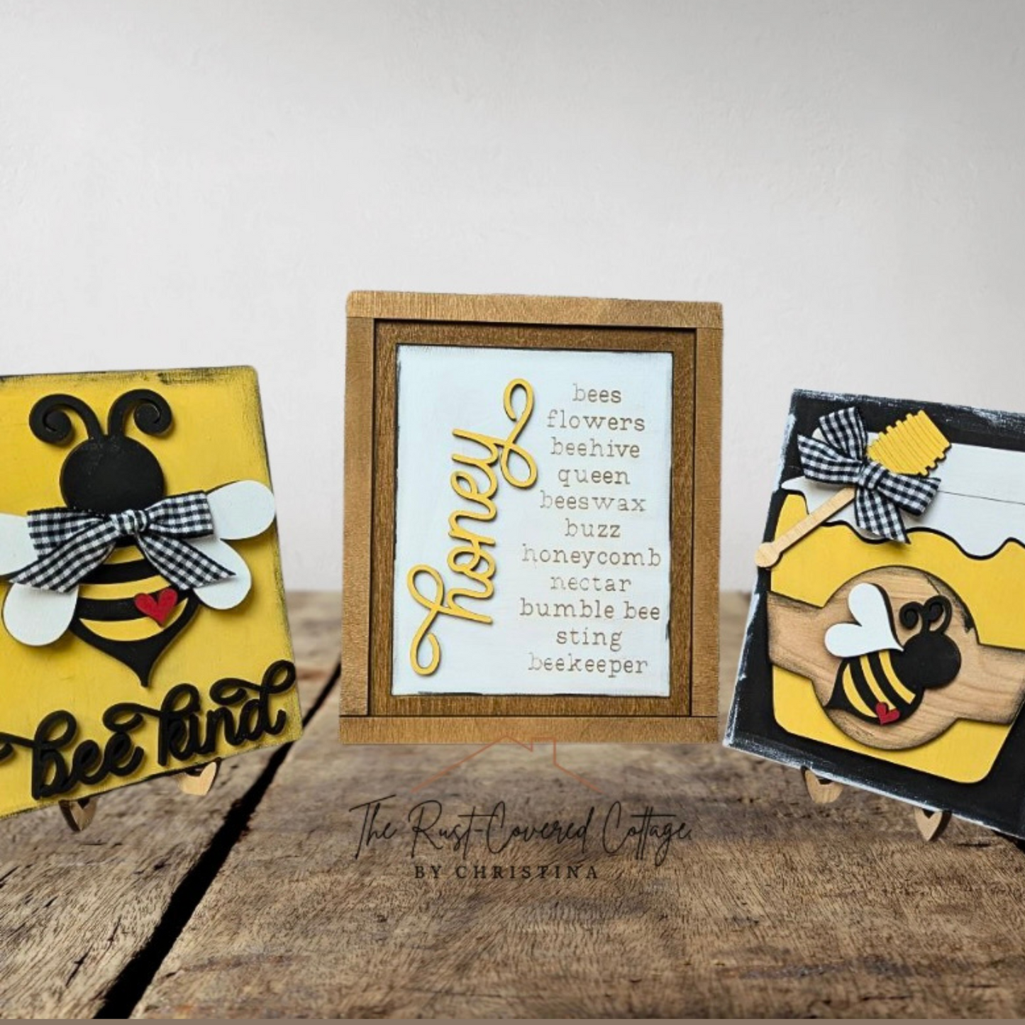 Honey Bee Sign Trio – DIY Mini Sign Set with Easels & Interchangeable Frame