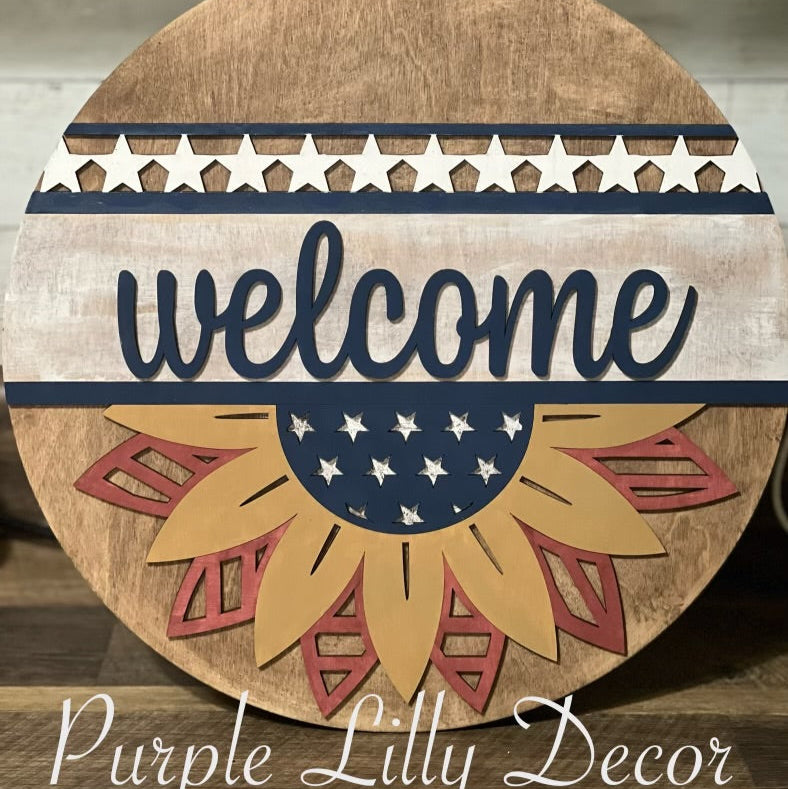 Patriotic Sunflower- Door Round