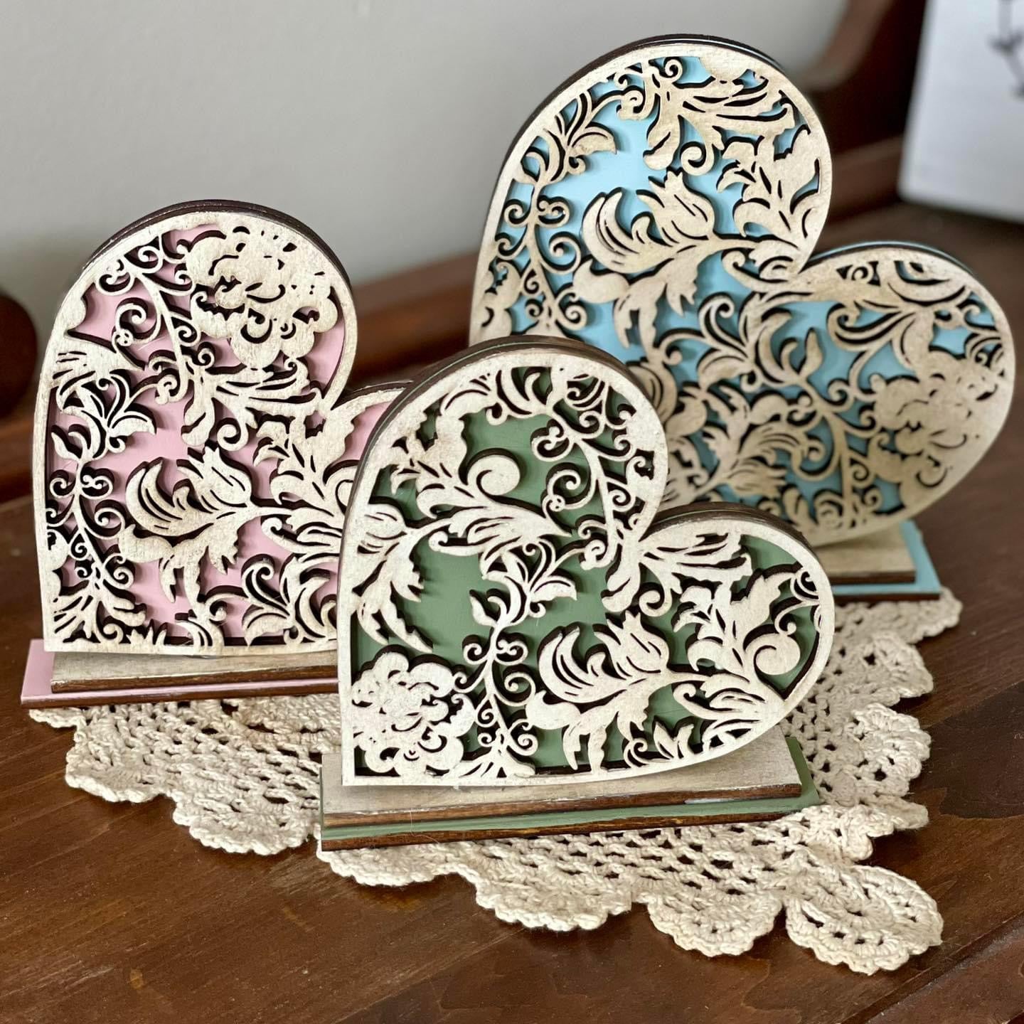 Flourish Hearts DIY Wood Kit | Set of 3 – 6”, 5.25”, 4.75”, Laser Cut Birch"