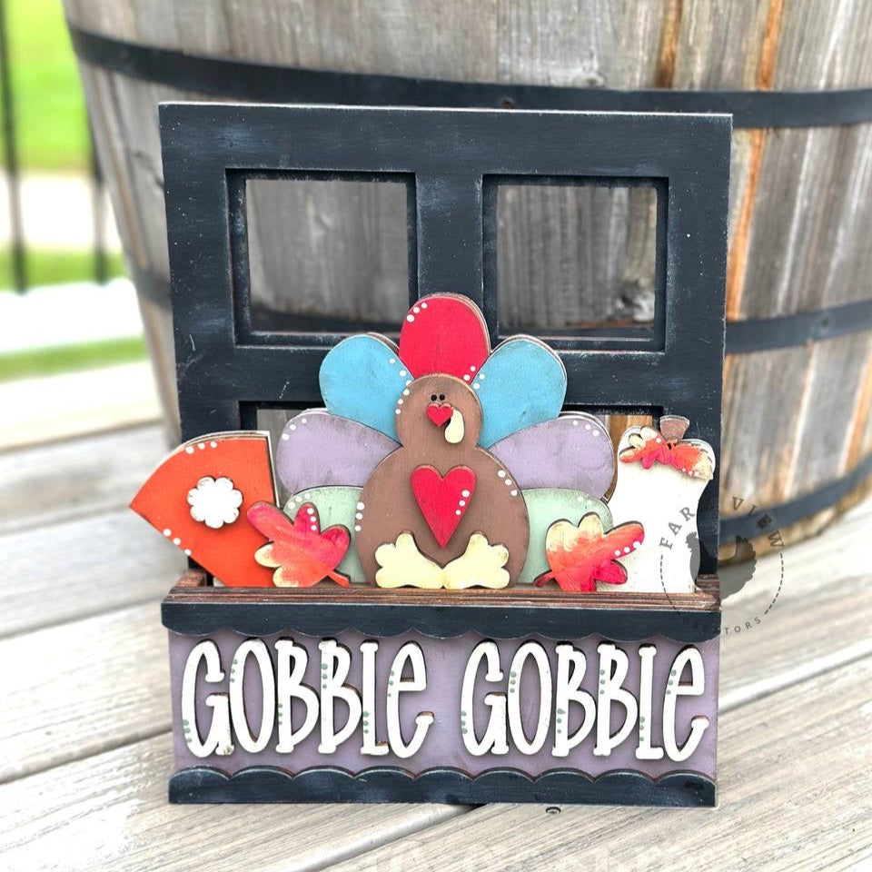 Thanksgiving Window Box Insert | DIY Turkey Wood Kit | Fits Interchangeable Window Box