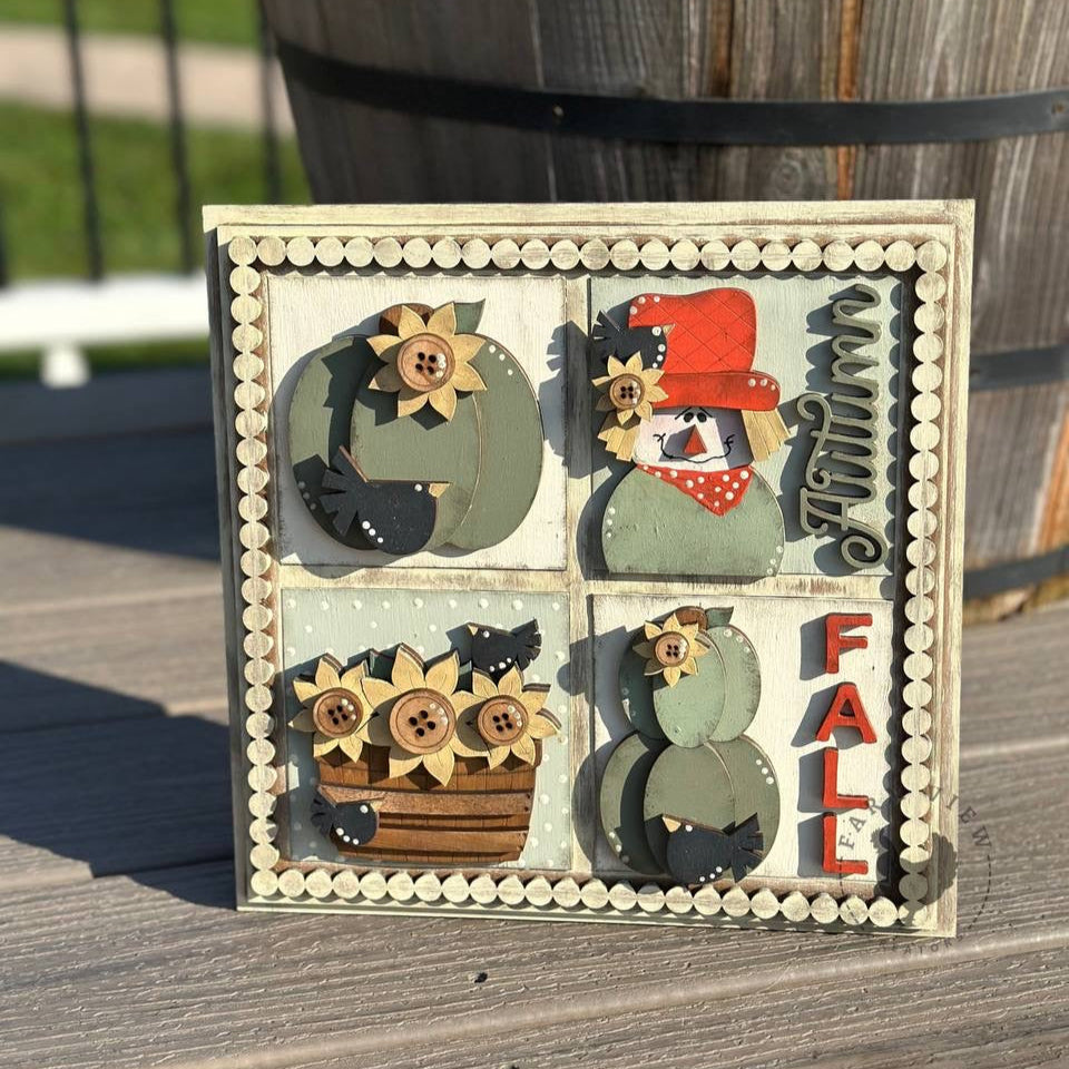 Autumn Scarecrow Mini Signs | Interchangeable Wood Kit | Fits Beaded & Shutter Frames | Set of 4