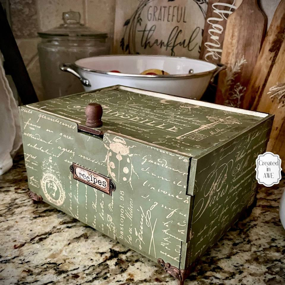 Rustic Recipe Keeper DIY Wood Box | Laser Cut Birch | Farmhouse Kitchen Organizer