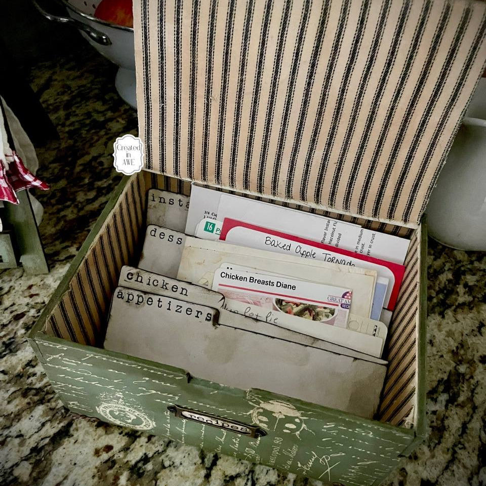 Rustic Recipe Keeper DIY Wood Box | Laser Cut Birch | Farmhouse Kitchen Organizer