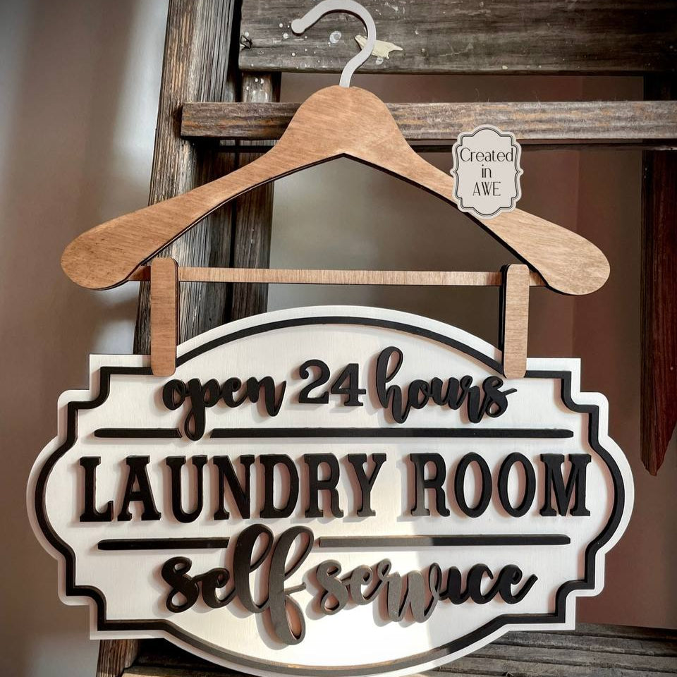Laundry Room Self-Service Sign DIY Kit – Farmhouse Hanger Style