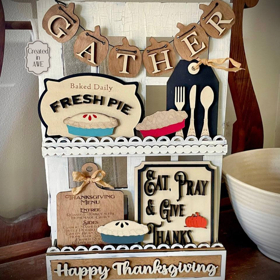 Gather & Give Thanks Décor Set | Farmhouse Charm Unfinished Wood Kit – Thanksgiving DIY