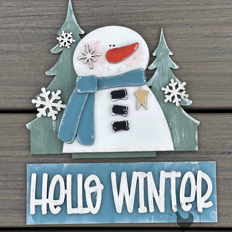 Hello Winter Insert | Interchangeable Window Box Sign | DIY Snowman Wood Kit