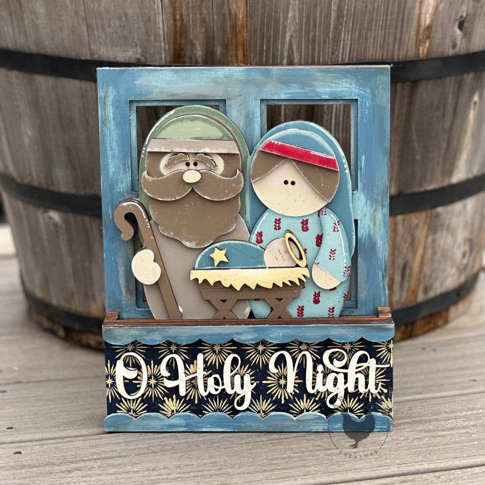 O Holy Night Window Box Insert | Unfinished DIY Nativity Wood Kit