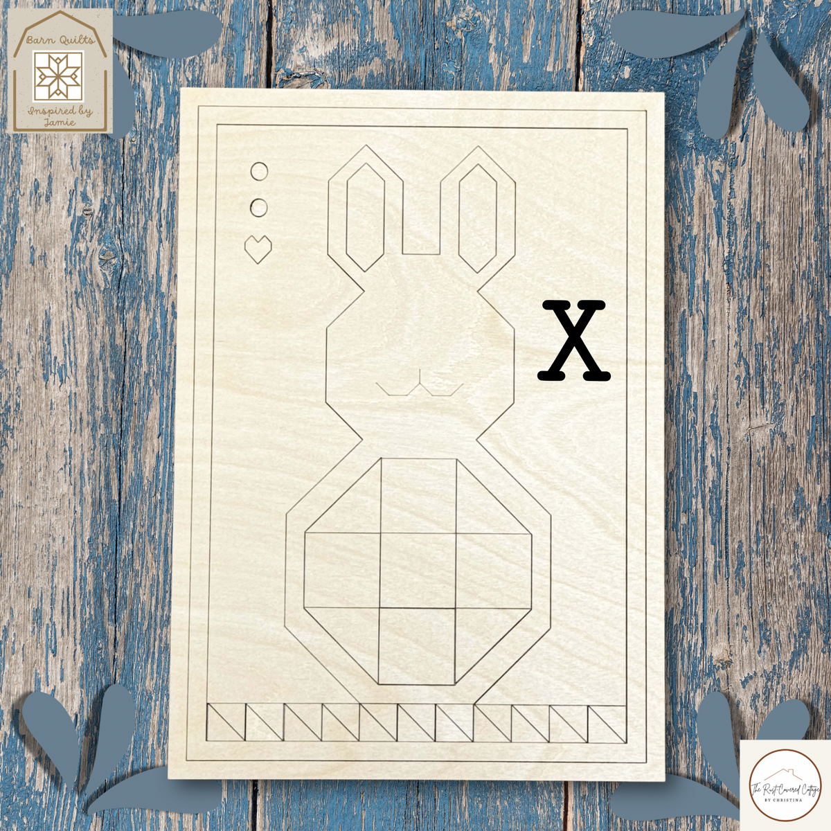 Spring Bunny with Patchwork reference guide showing the checkered belly and a black X on the surrounding background.