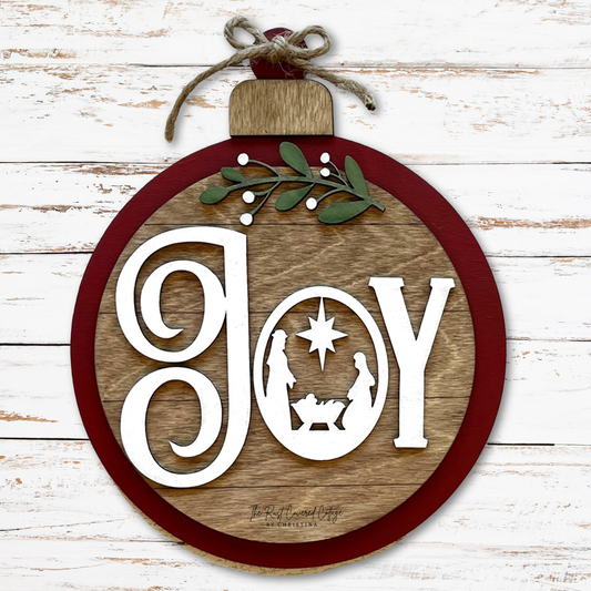 JOY Nativity Door Hanger | Layered Christmas Ornament Sign | DIY Wood Kit
