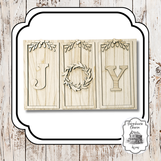 JOY Wreath Laser Cut DIY Wood Kit | Christmas Wall Sign (10.5" x 17")