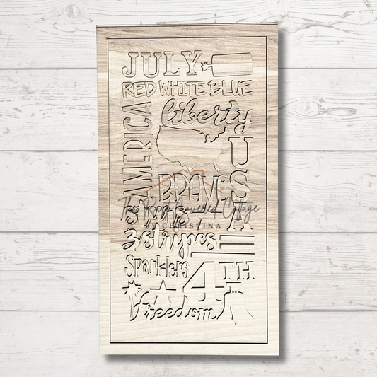 July 4th Word Collage Wood Cutout – Laser Cut 1/4" Birch