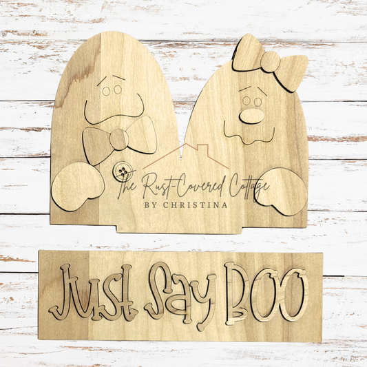 Just Say Boo Window Box Insert | DIY Halloween Ghost Wood Kit – 1/4" Birch