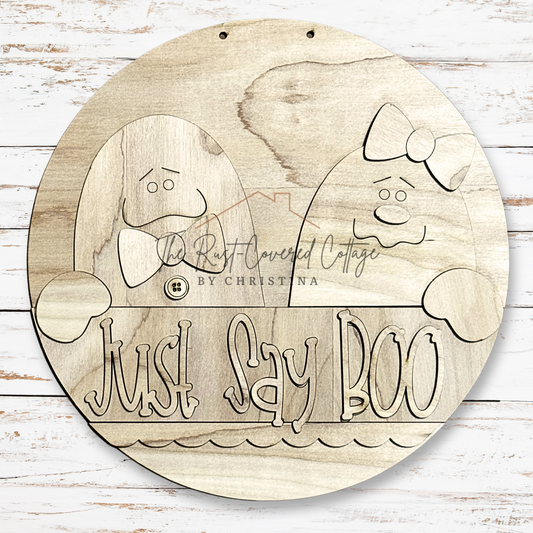 Just Say Boo Door Hanger | DIY Halloween Wood Kit | Laser Cut 1/4" Birch