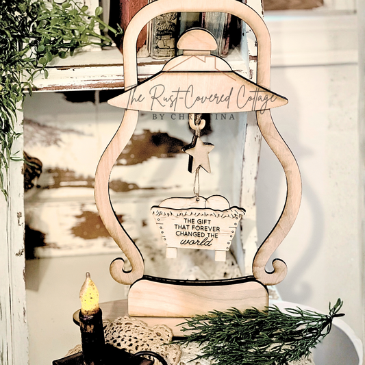 Lantern with Hanging Ornament | 13” Laser Cut Birch DIY Wood Kit