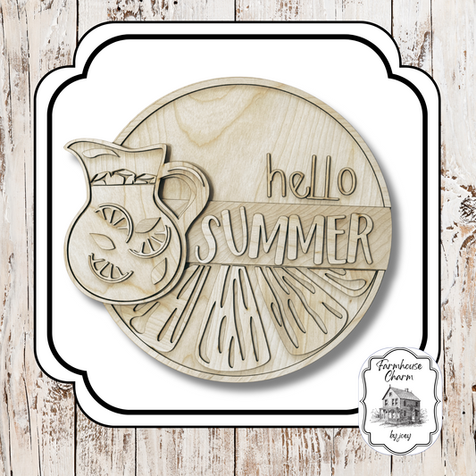 Hello Summer Lemonade Round – DIY Wood Kit | 1/4" Birch Laser Cut