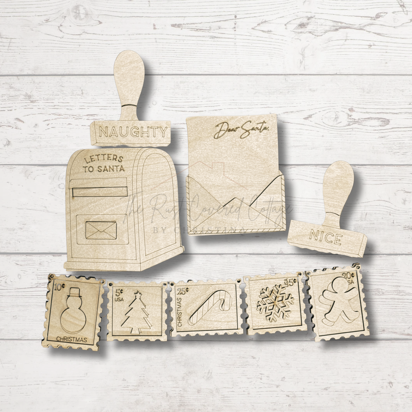 Letters to Santa DIY Wood Kit | Laser Cut Birch Mailbox, Letter, Stamps & Garland