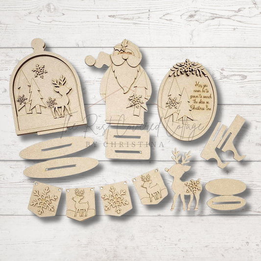 Oh Deer! Christmas Decor Set | Laser Cut Birch Wood Holiday Shelf Sitter