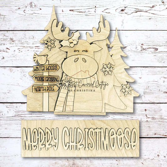 Merry Christmoose Window Box Insert | Unfinished DIY Christmas Wood Kit