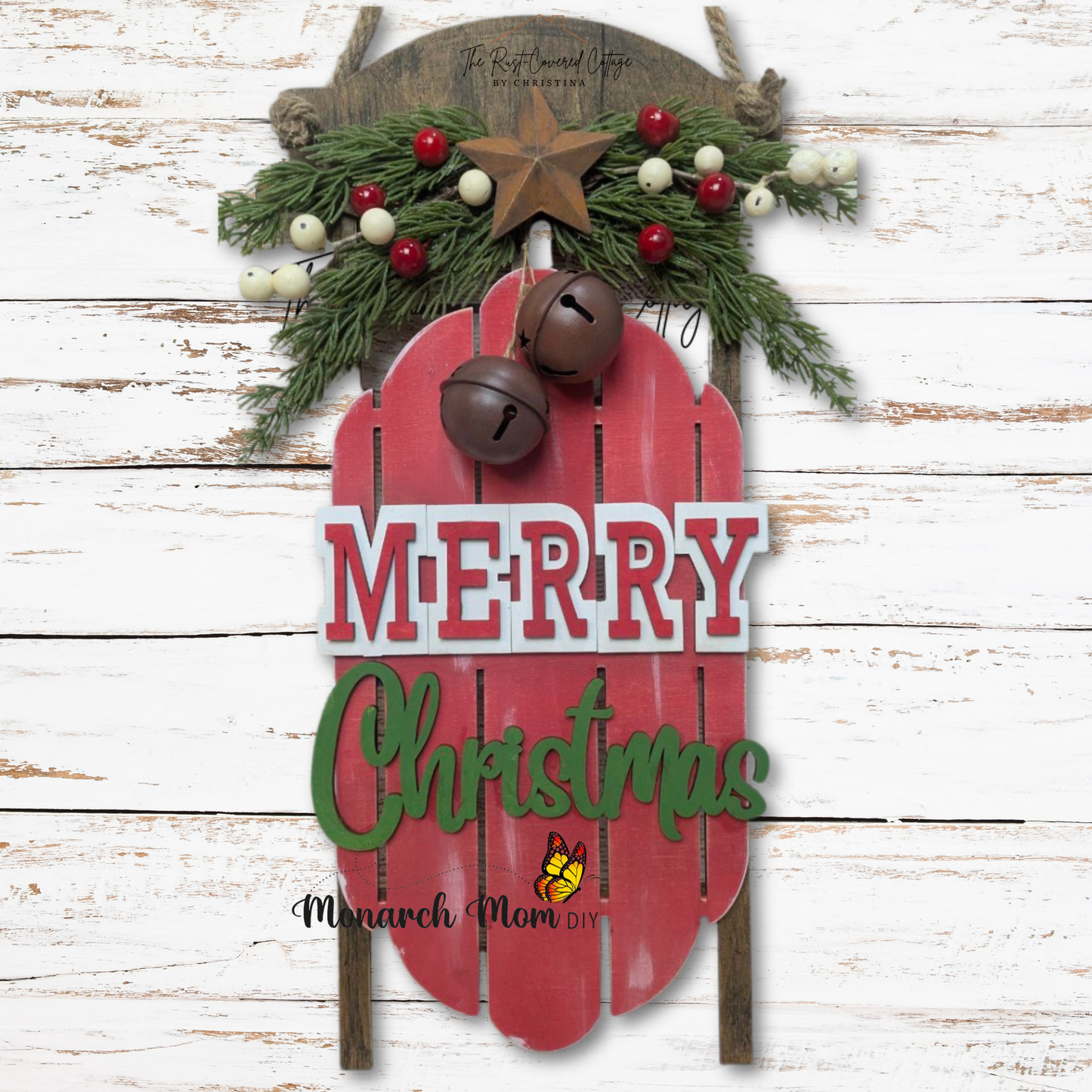 Merry Christmas Sled DIY Wood Kit | Unfinished Laser Cut Holiday Sled Sign (18.5" x 9")