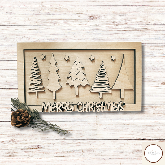 Merry Christmas DIY Wood Sign | 11” x 6” Laser Cut Birch Holiday Décor Kit
