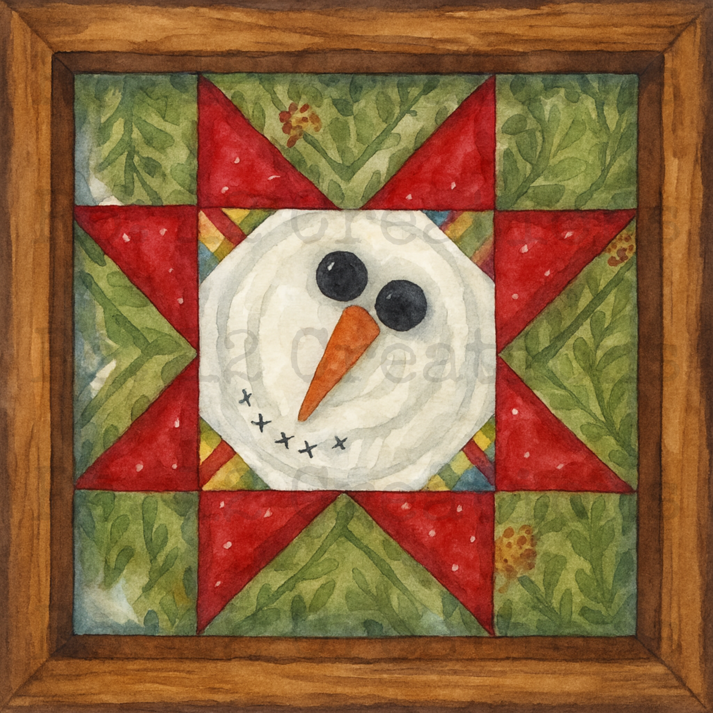 Sawtooth Snowman Quilt Block | Laser Cut DIY Wood Kit | 1/4" Birch, 10.5" Unfinished