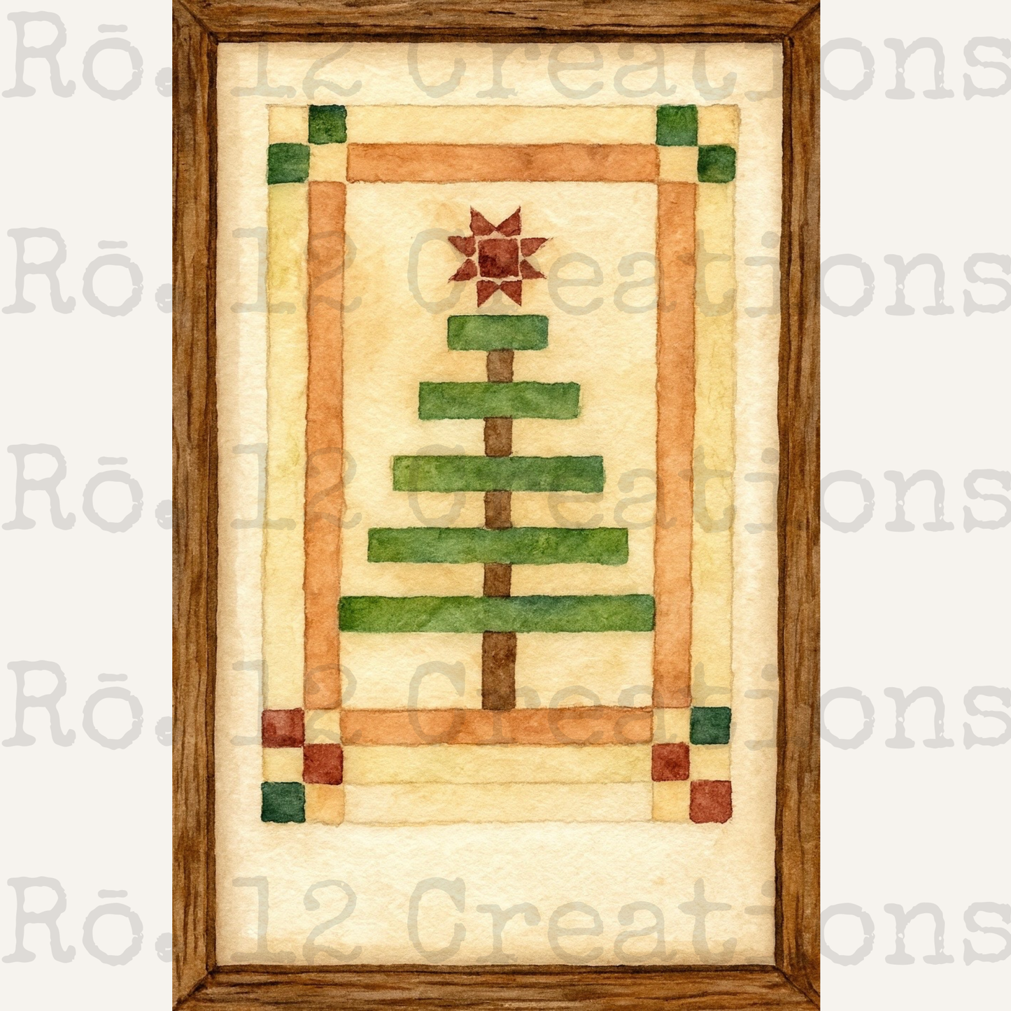 Prim Christmas Tree Quilt Block | Laser Cut DIY Wood Kit | 1/4" Birch, 14" x 10" Unfinished