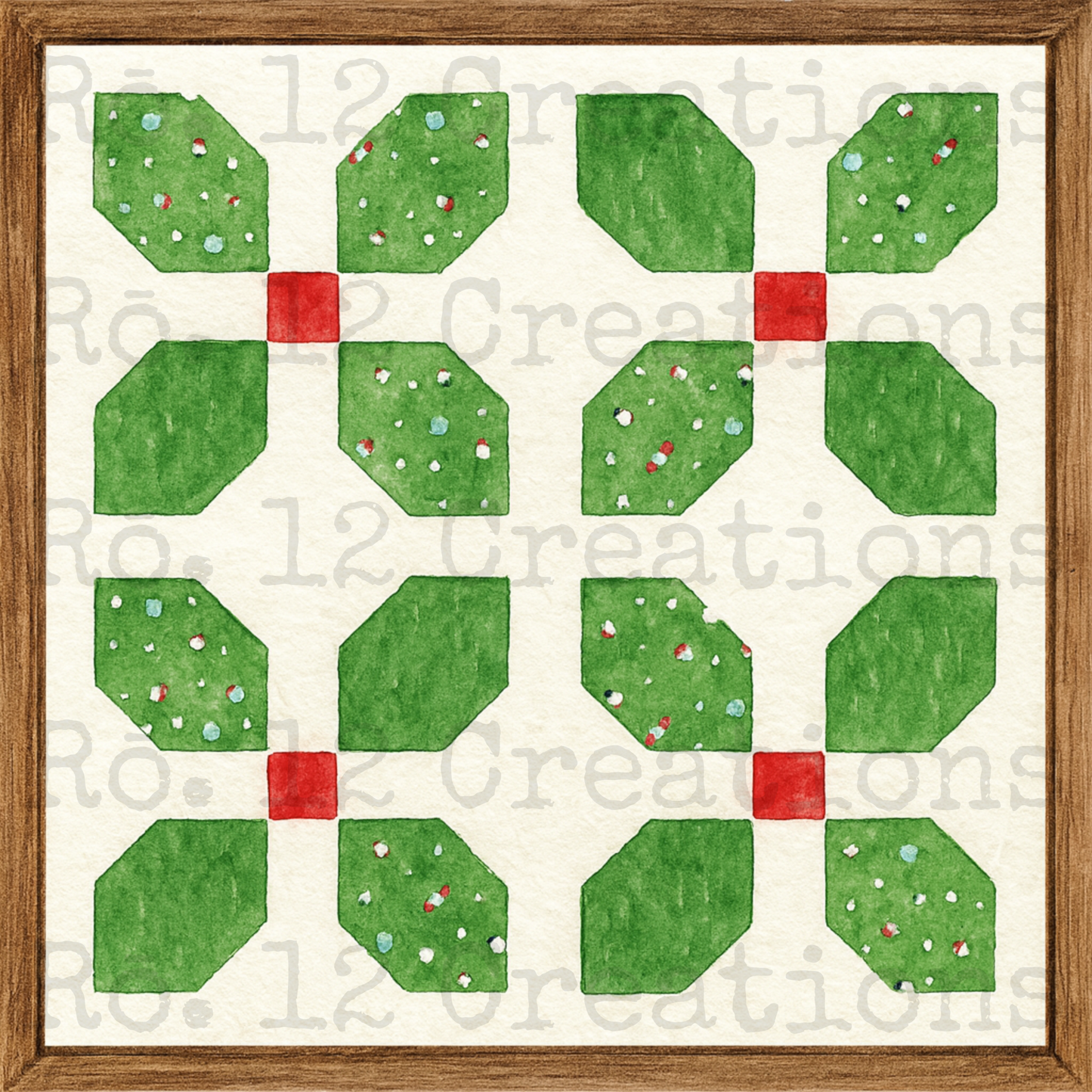 Holly & Berries Quilt Block | Laser Cut DIY Wood Kit | 1/4" Birch, 10.5" Unfinished