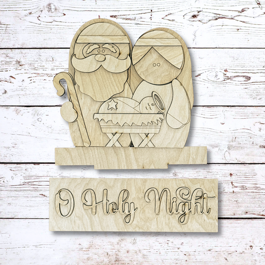 O Holy Night Window Box Insert | Unfinished DIY Nativity Wood Kit