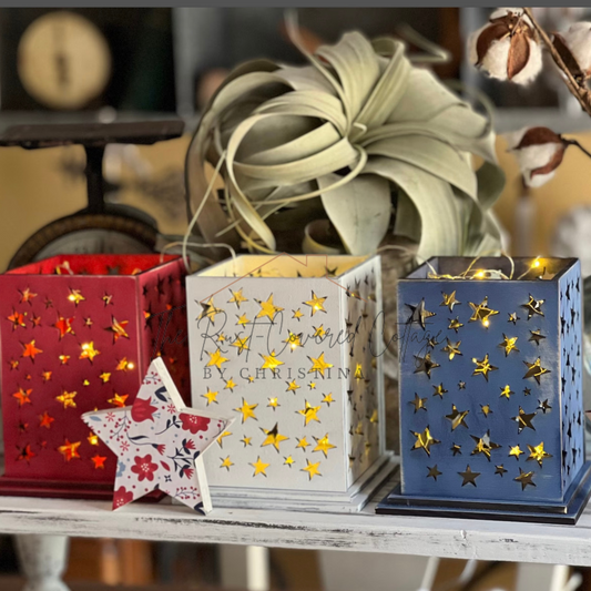 Patriotic Star Lantern – Laser Cut 1/4" Birch DIY Kit, 6.25" x 4"