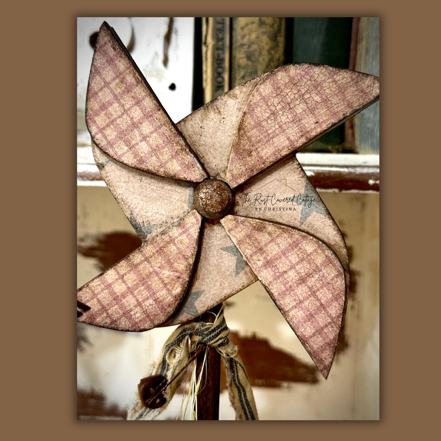 DIY Primitive Pinwheel Wood Kit | Unfinished Laser Cut Summer Craft with Printable Paper
