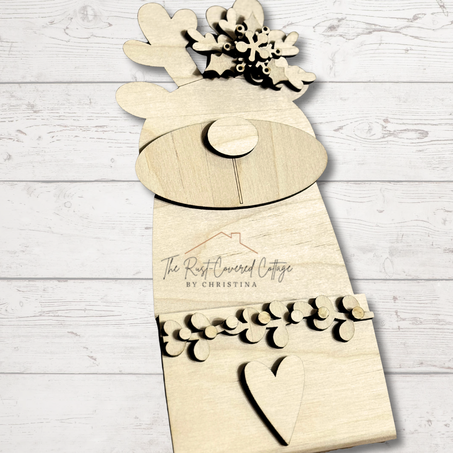 Prim Reindeer Pocket DIY Wood Kit – Unfinished 1/4" Birch | Christmas Craft, Rustic Reindeer Decor, Shelf Sitter