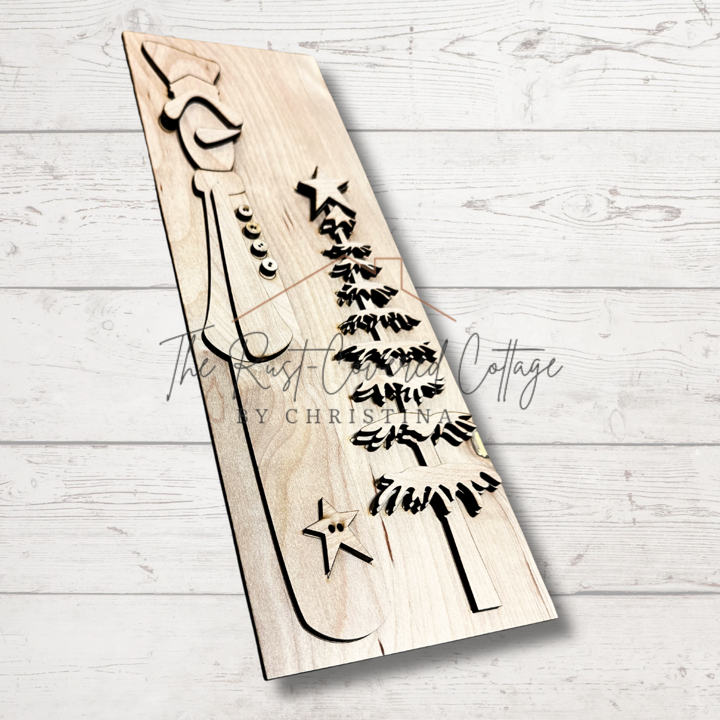Primitive Snowman with Tree DIY Wood Kit – Rustic Winter Craft – 16” x 5.5”