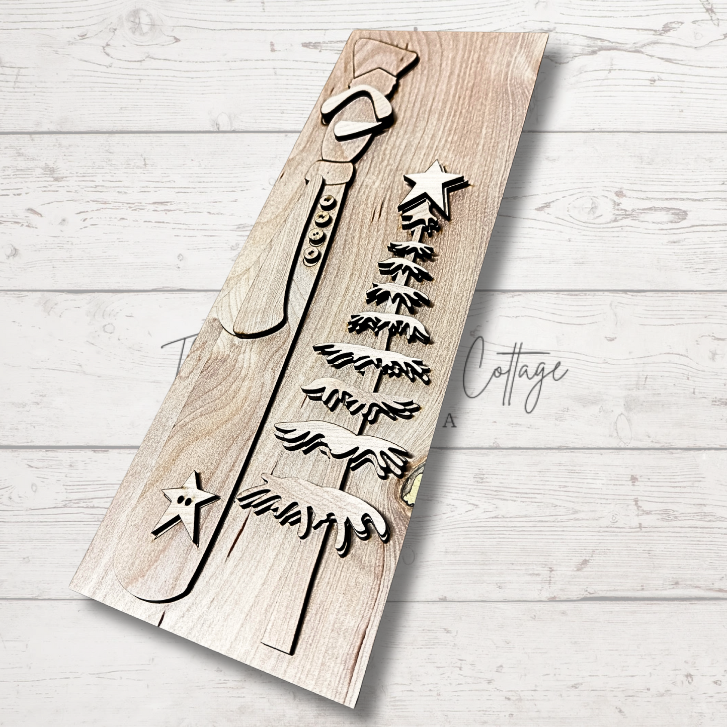 Primitive Snowman with Tree DIY Wood Kit – Rustic Winter Craft – 16” x 5.5”