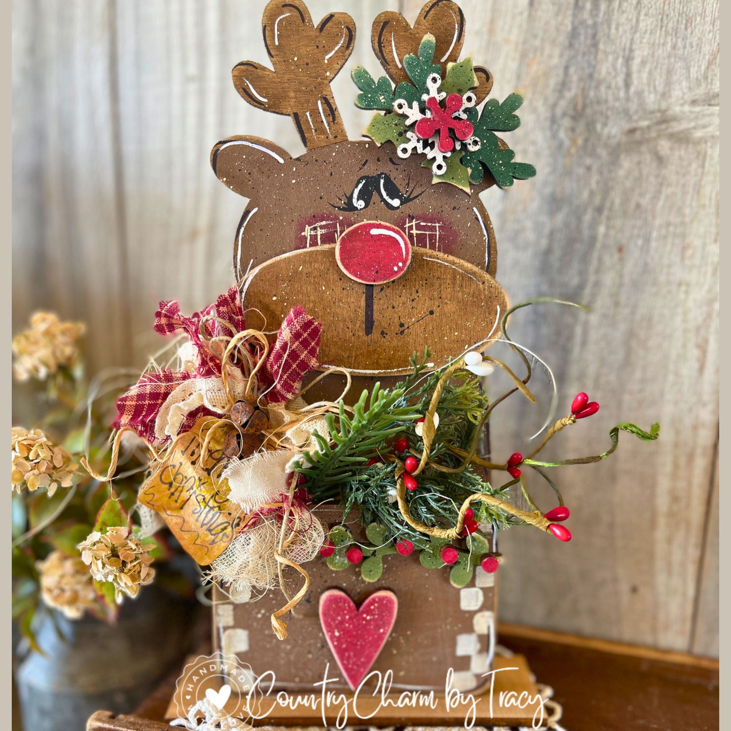 Prim Reindeer Pocket DIY Wood Kit – Unfinished 1/4" Birch | Christmas Craft, Rustic Reindeer Decor, Shelf Sitter