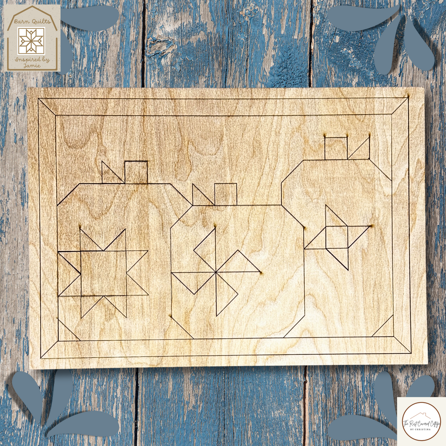 Pumpkin Trio Quilt Block – Laser Cut Wood Kit, 10.5" x 15" | 1/4" Birch