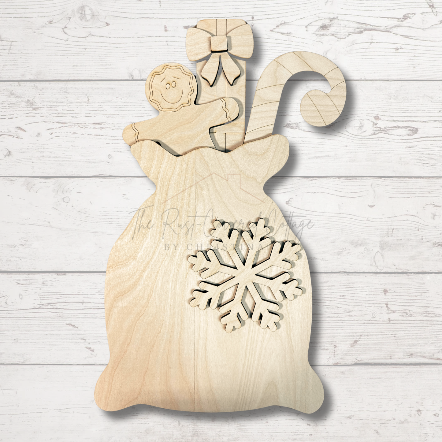 Santa’s Gift Bag DIY Wood Kit | Unfinished Christmas Craft | 11" x 9" Laser Cut Birch