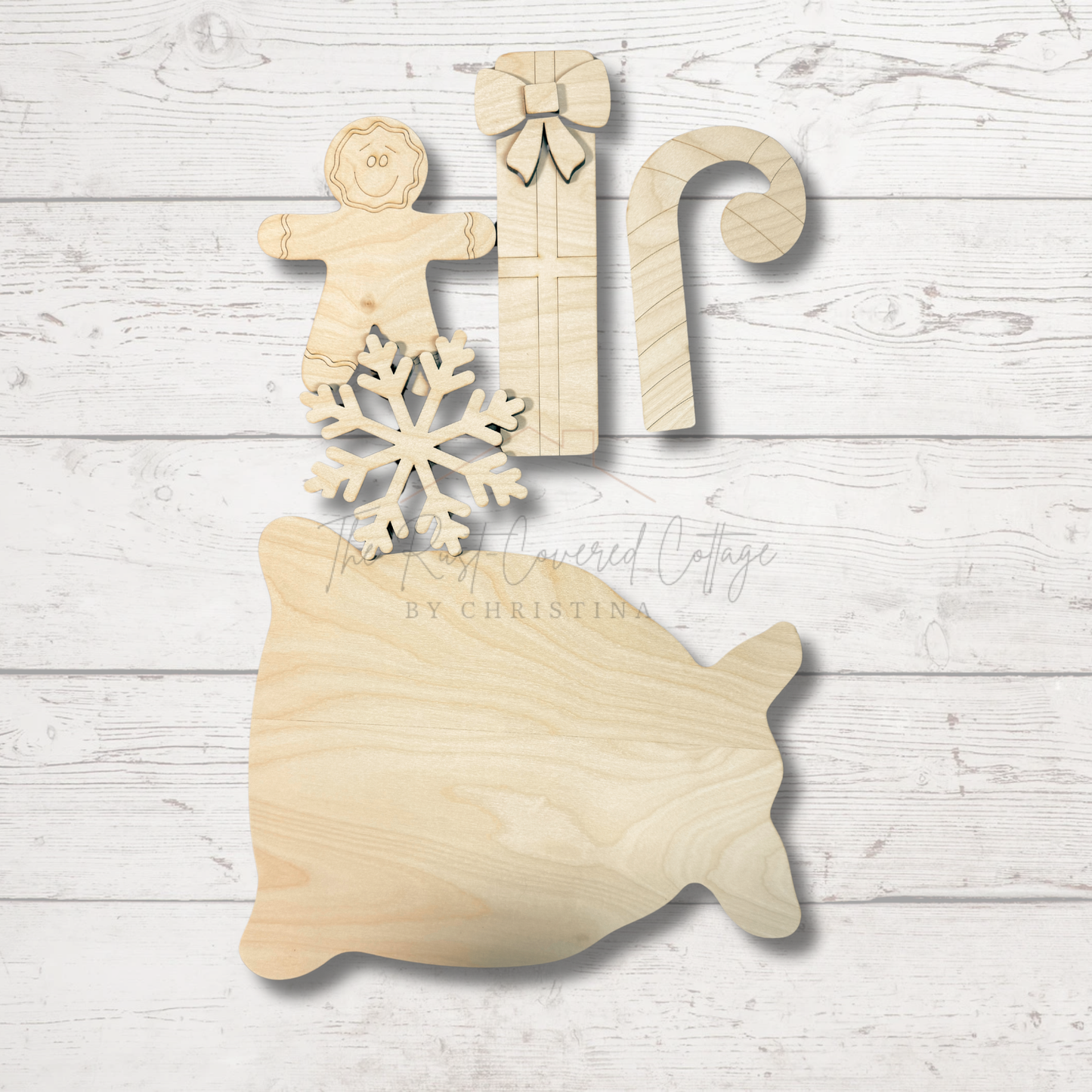 Santa’s Gift Bag DIY Wood Kit | Unfinished Christmas Craft | 11" x 9" Laser Cut Birch