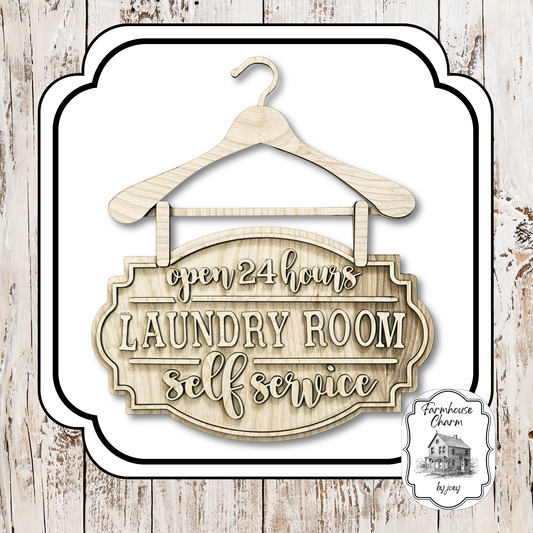Laundry Room Self-Service Sign DIY Kit – Farmhouse Hanger Style