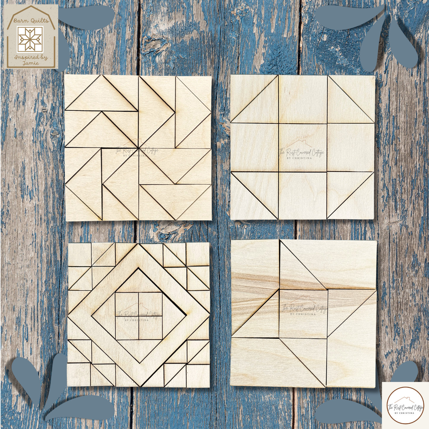 Mini Barn Quilt Blocks | Laser Cut DIY Set - Friendship Star, Shoo Fly, Flying Geese, Garden Path