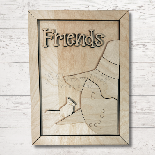Friends Snowman & Cardinal DIY Wood Kit | 10.5" x 8" Laser Cut Birch Winter Craft