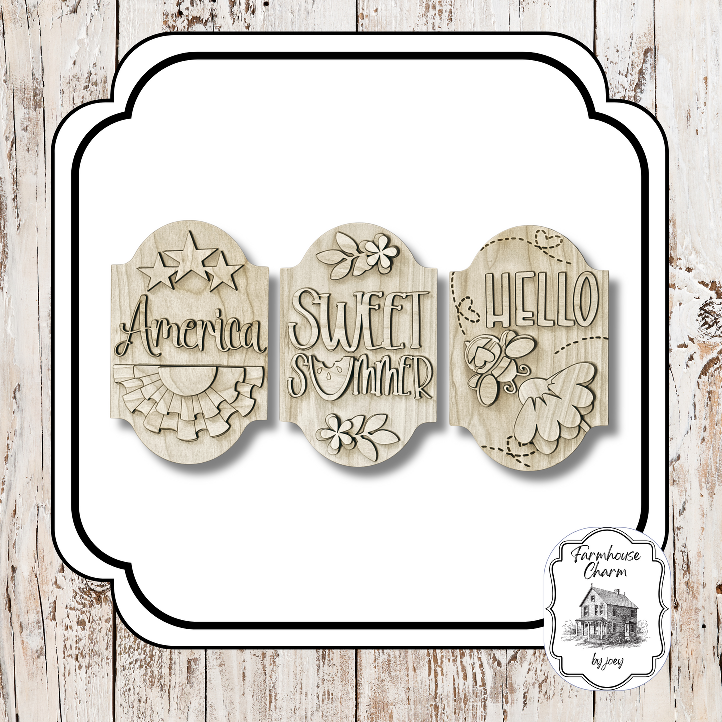 Summer Trio Easel Insert Set | Laser Cut DIY Wood Kit (Set of 3)