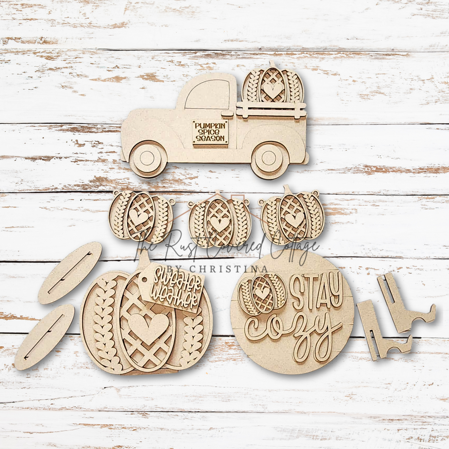 Sweater Pumpkin Decor Set | DIY Fall Wood Kit |Unfinished Autumn Shelf Sitter Set