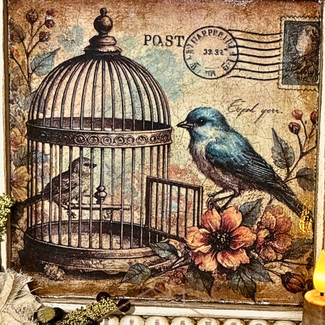 Vintage Framed Bird Image-FINISHED