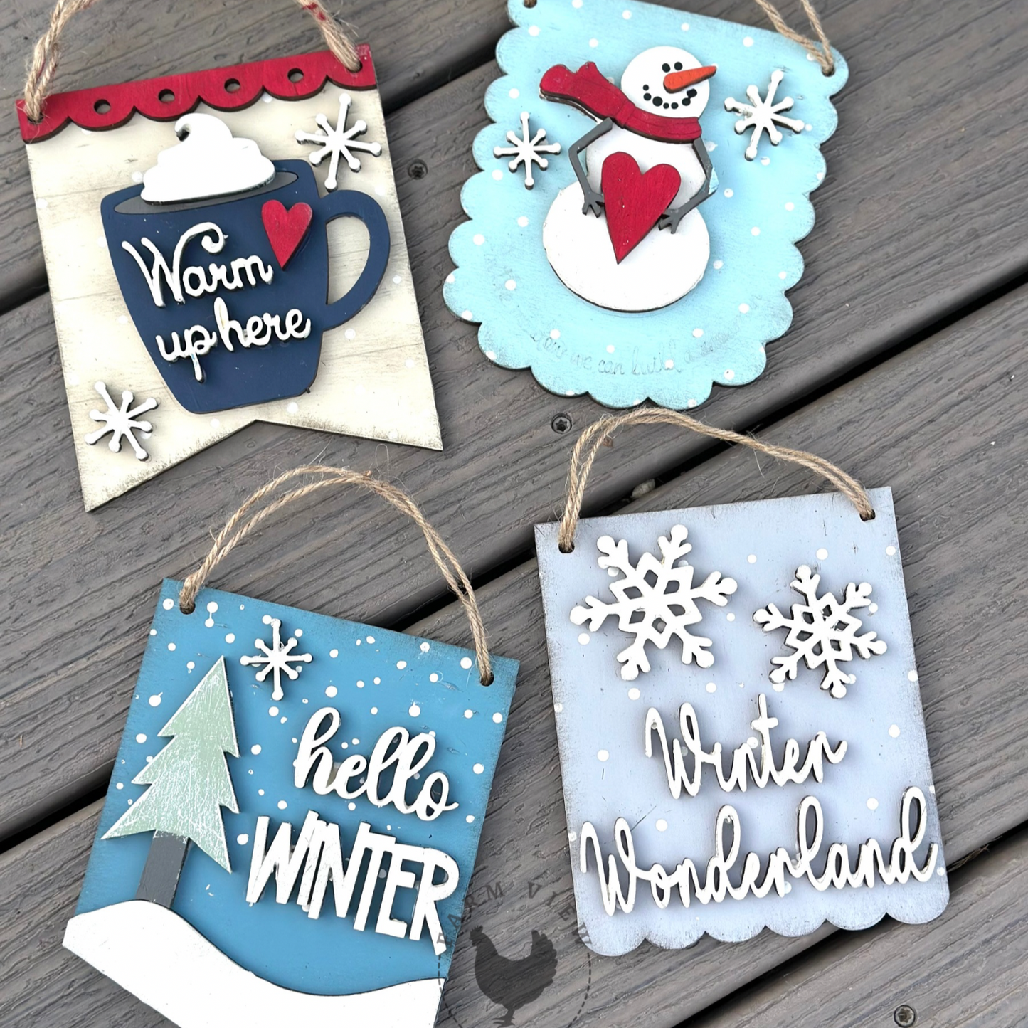 Winter Mini Signs | DIY Wood Craft Kit | Banner, Easel, or Post Sign Decor – Set of 4