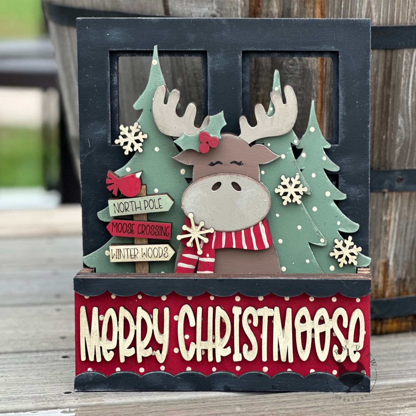 Merry Christmoose Window Box Insert | Unfinished DIY Christmas Wood Kit