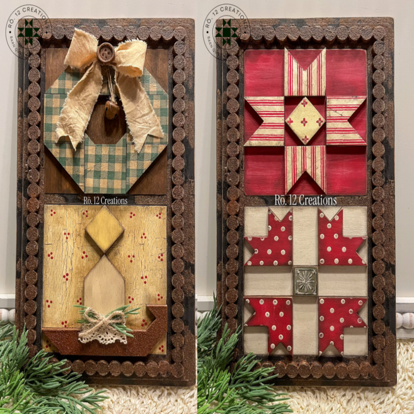 Christmas Mini Quilt Blocks | Set of 4 | Laser Cut DIY Wood Kit | 1/4" Birch, 4.25" Unfinished