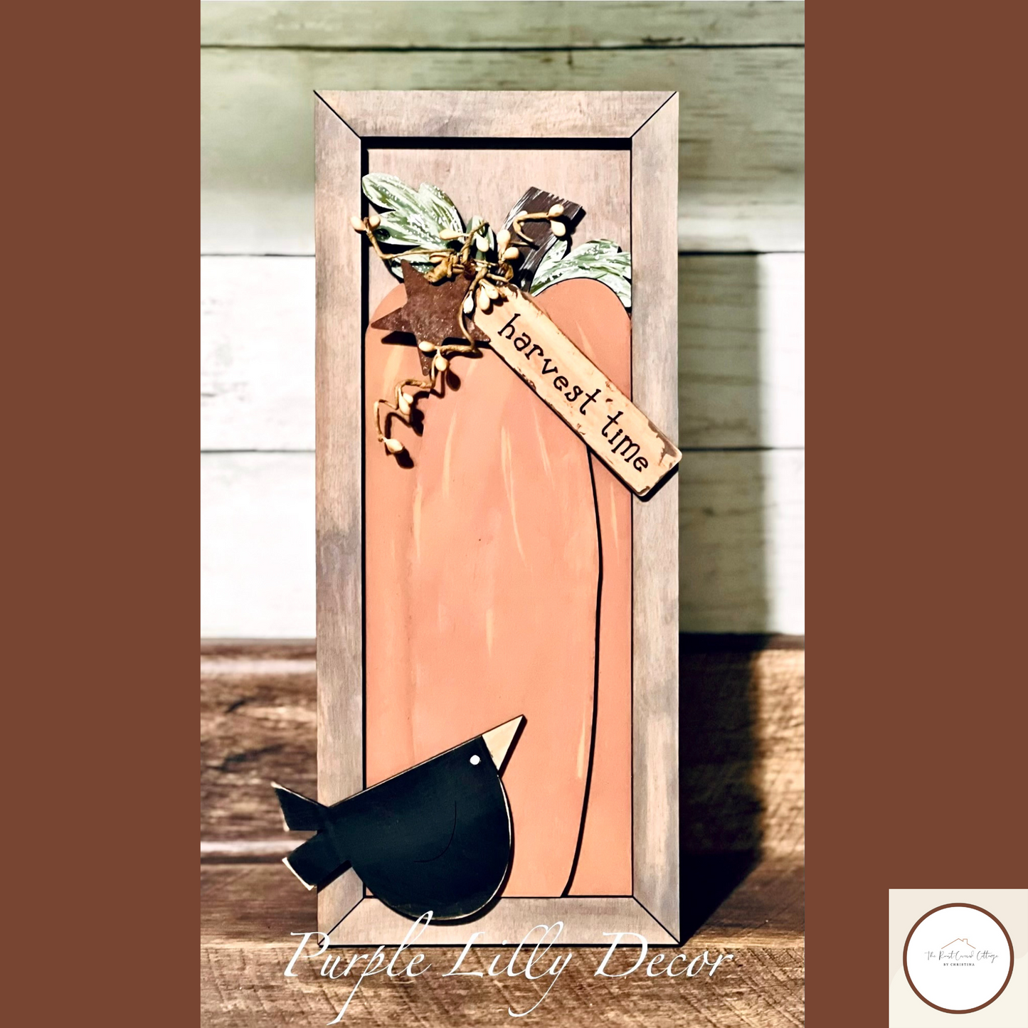 Primitive Crow & Pumpkin Framed Sign | DIY Wood Kit | Rustic Fall Decor