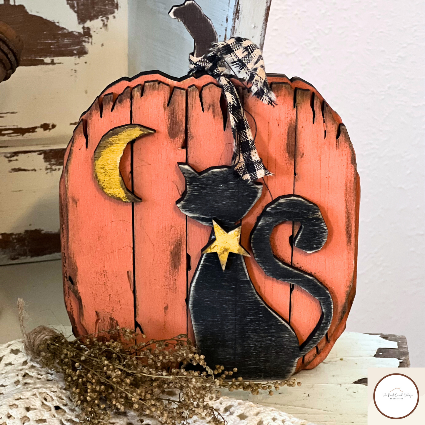 Black Cat & Pumpkin Shelf Sitter DIY Kit | Halloween Wood Décor