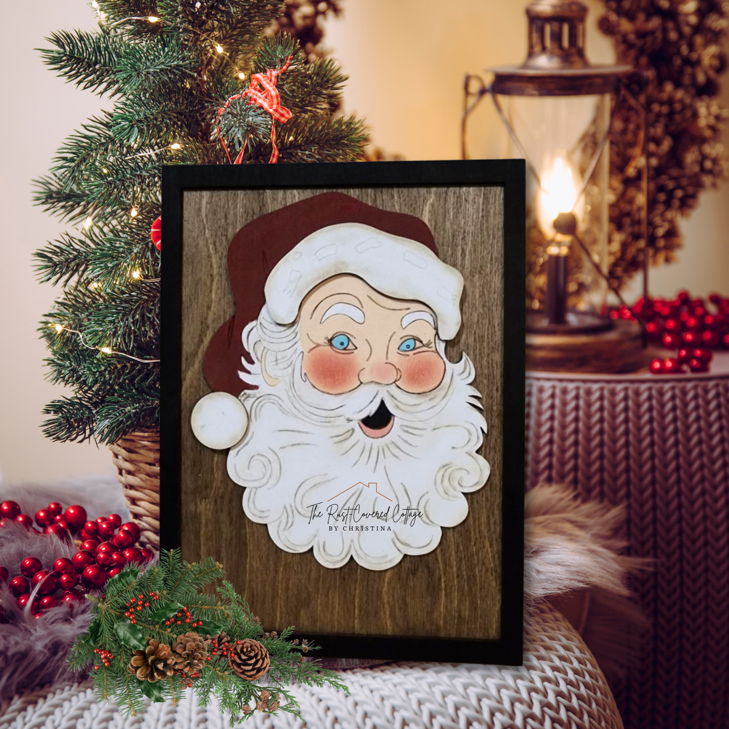 Vintage Santa DIY Wood Kit | 13” x 9.5” Laser Cut Birch Christmas Décor